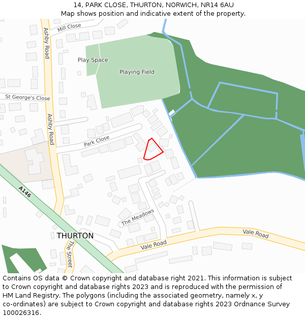 14, PARK CLOSE, THURTON, NORWICH, NR14 6AU: Location map and indicative extent of plot