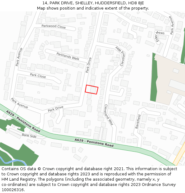 14, PARK DRIVE, SHELLEY, HUDDERSFIELD, HD8 8JE: Location map and indicative extent of plot