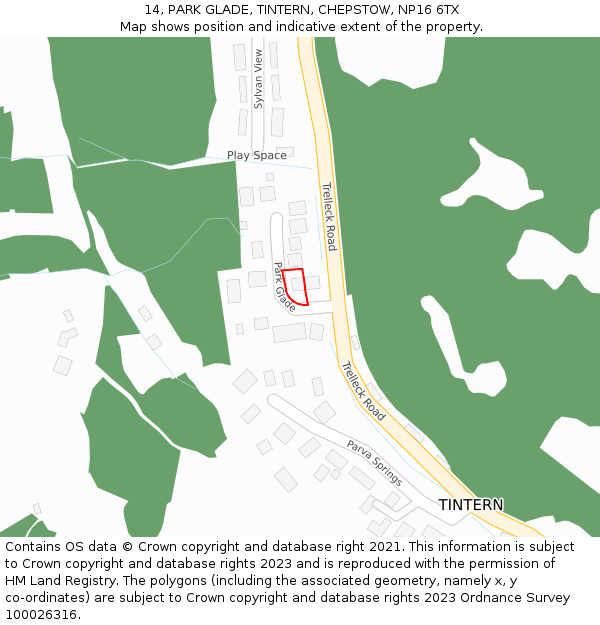 14, PARK GLADE, TINTERN, CHEPSTOW, NP16 6TX: Location map and indicative extent of plot