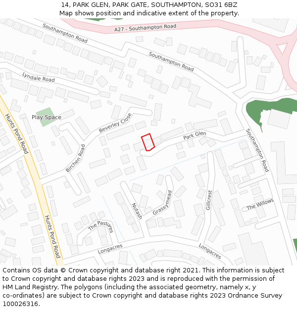 14, PARK GLEN, PARK GATE, SOUTHAMPTON, SO31 6BZ: Location map and indicative extent of plot