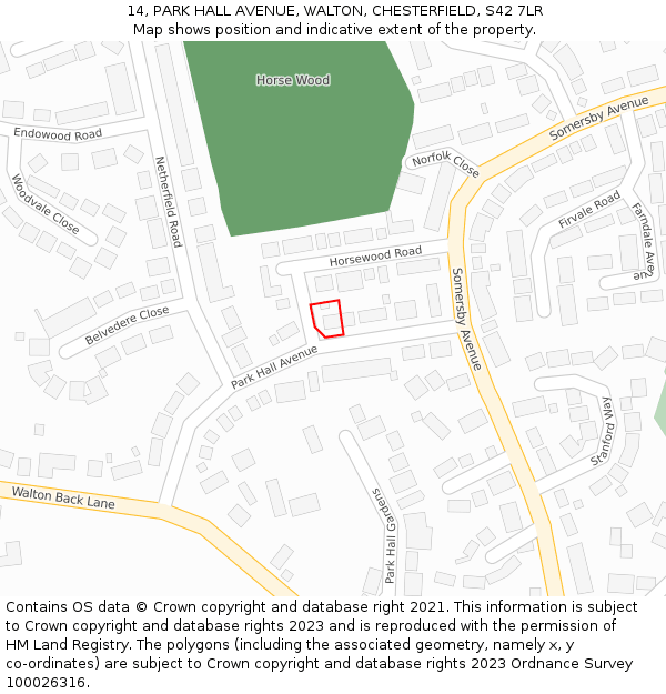 14, PARK HALL AVENUE, WALTON, CHESTERFIELD, S42 7LR: Location map and indicative extent of plot