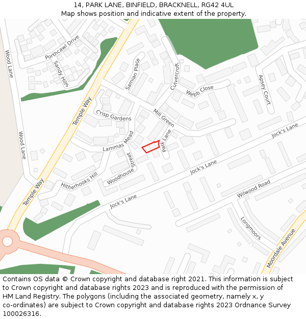 14, PARK LANE, BINFIELD, BRACKNELL, RG42 4UL: Location map and indicative extent of plot