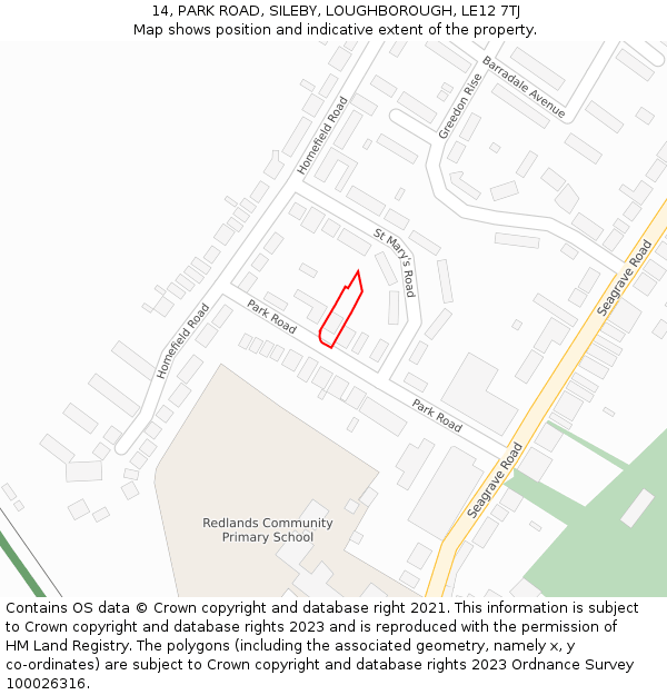 14, PARK ROAD, SILEBY, LOUGHBOROUGH, LE12 7TJ: Location map and indicative extent of plot