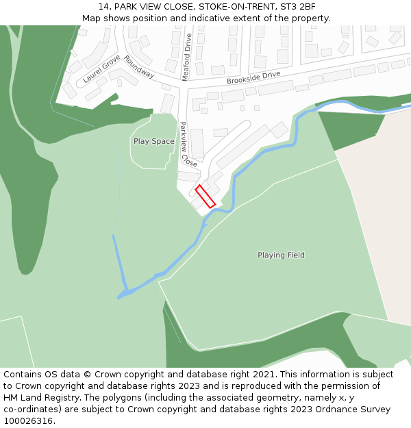 14, PARK VIEW CLOSE, STOKE-ON-TRENT, ST3 2BF: Location map and indicative extent of plot