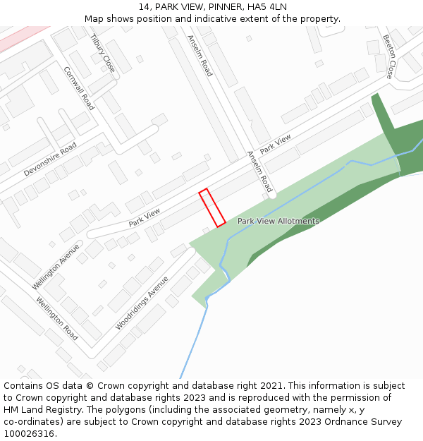14, PARK VIEW, PINNER, HA5 4LN: Location map and indicative extent of plot