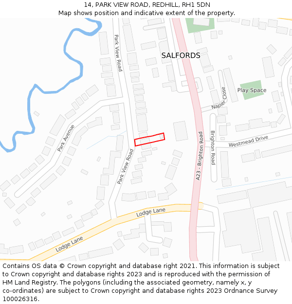 14, PARK VIEW ROAD, REDHILL, RH1 5DN: Location map and indicative extent of plot