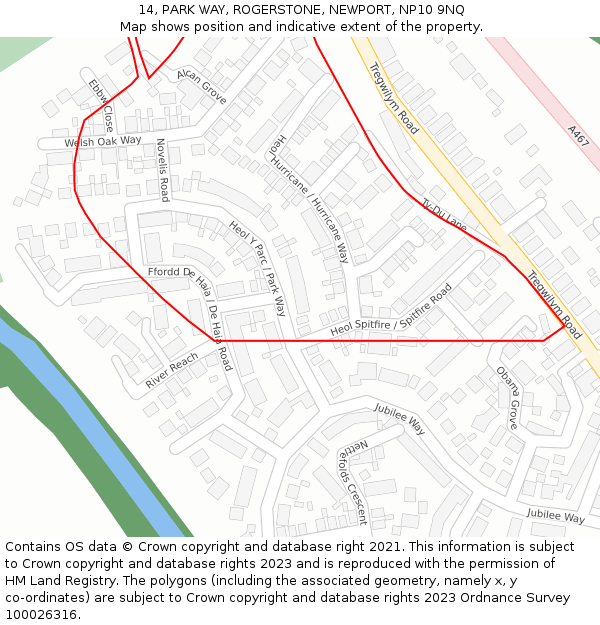 14, PARK WAY, ROGERSTONE, NEWPORT, NP10 9NQ: Location map and indicative extent of plot