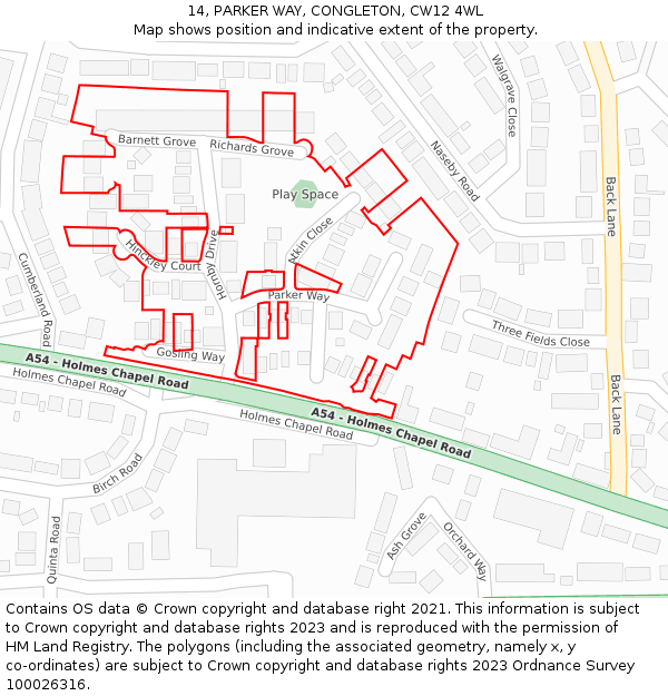 14, PARKER WAY, CONGLETON, CW12 4WL: Location map and indicative extent of plot