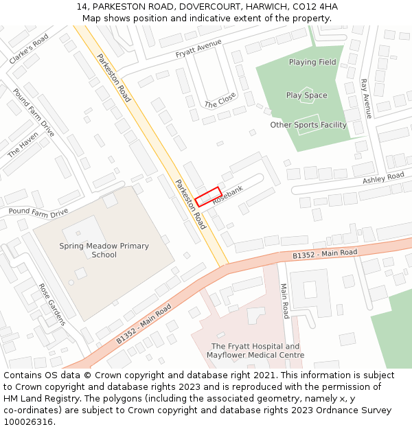 14, PARKESTON ROAD, DOVERCOURT, HARWICH, CO12 4HA: Location map and indicative extent of plot