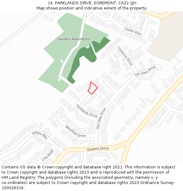 14, PARKLANDS DRIVE, EGREMONT, CA22 2JH: Location map and indicative extent of plot