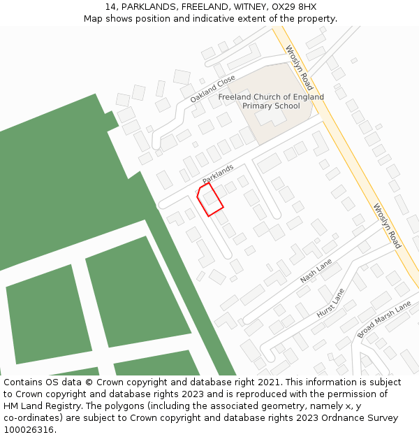 14, PARKLANDS, FREELAND, WITNEY, OX29 8HX: Location map and indicative extent of plot