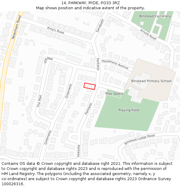 14, PARKWAY, RYDE, PO33 3RZ: Location map and indicative extent of plot