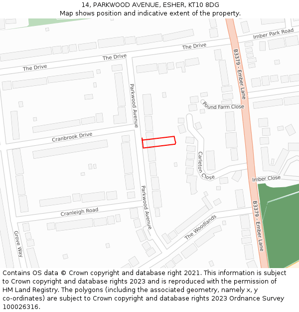 14, PARKWOOD AVENUE, ESHER, KT10 8DG: Location map and indicative extent of plot