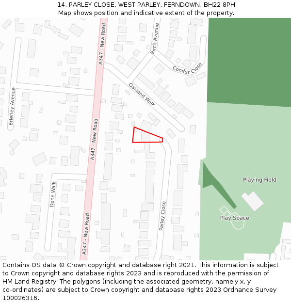 14, PARLEY CLOSE, WEST PARLEY, FERNDOWN, BH22 8PH: Location map and indicative extent of plot