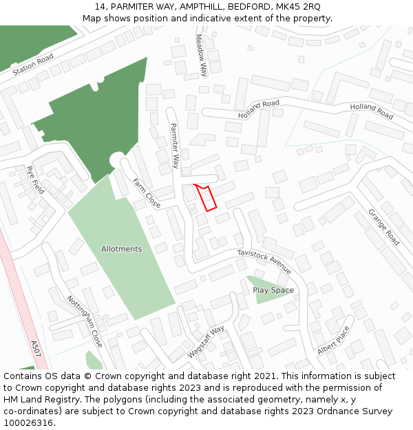 14, PARMITER WAY, AMPTHILL, BEDFORD, MK45 2RQ: Location map and indicative extent of plot