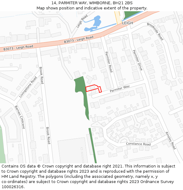 14, PARMITER WAY, WIMBORNE, BH21 2BS: Location map and indicative extent of plot