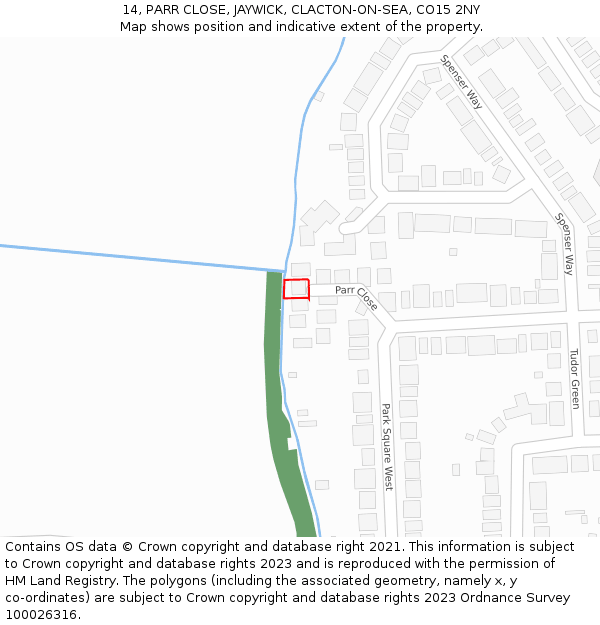 14, PARR CLOSE, JAYWICK, CLACTON-ON-SEA, CO15 2NY: Location map and indicative extent of plot