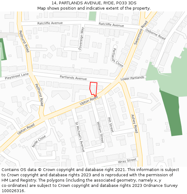 14, PARTLANDS AVENUE, RYDE, PO33 3DS: Location map and indicative extent of plot