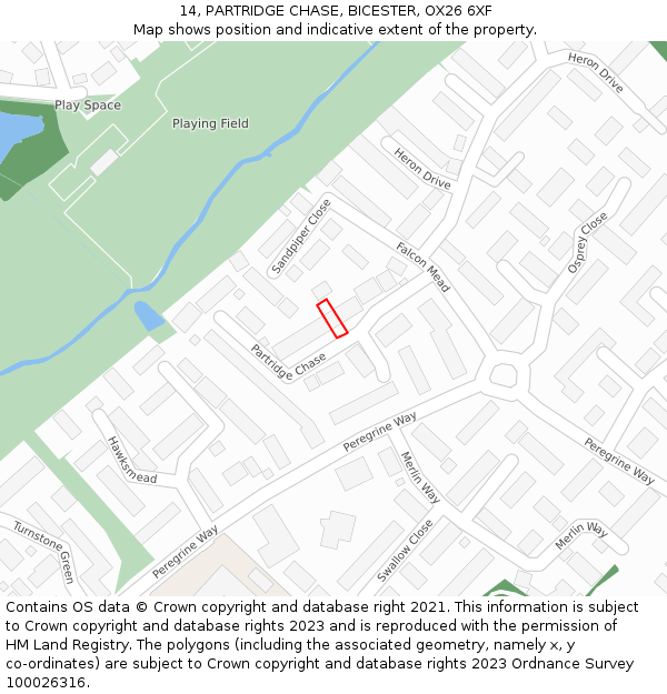 14, PARTRIDGE CHASE, BICESTER, OX26 6XF: Location map and indicative extent of plot