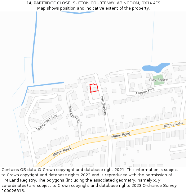 14, PARTRIDGE CLOSE, SUTTON COURTENAY, ABINGDON, OX14 4FS: Location map and indicative extent of plot