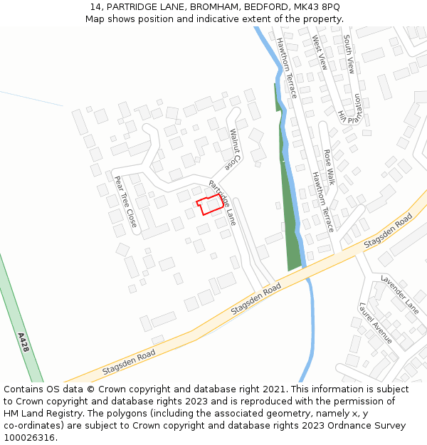 14, PARTRIDGE LANE, BROMHAM, BEDFORD, MK43 8PQ: Location map and indicative extent of plot