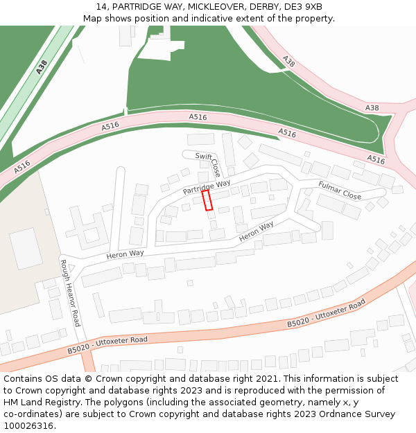 14, PARTRIDGE WAY, MICKLEOVER, DERBY, DE3 9XB: Location map and indicative extent of plot