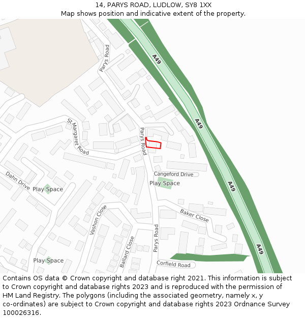 14, PARYS ROAD, LUDLOW, SY8 1XX: Location map and indicative extent of plot