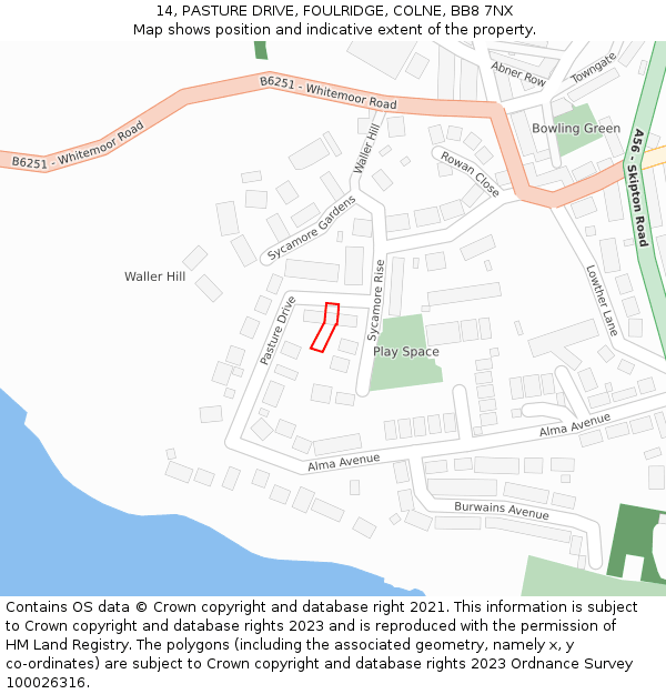 14, PASTURE DRIVE, FOULRIDGE, COLNE, BB8 7NX: Location map and indicative extent of plot