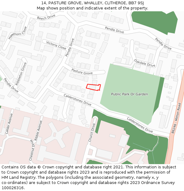 14, PASTURE GROVE, WHALLEY, CLITHEROE, BB7 9SJ: Location map and indicative extent of plot