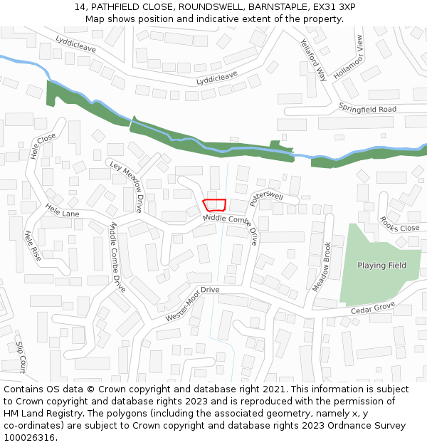 14, PATHFIELD CLOSE, ROUNDSWELL, BARNSTAPLE, EX31 3XP: Location map and indicative extent of plot