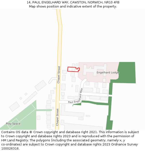 14, PAUL ENGELHARD WAY, CAWSTON, NORWICH, NR10 4FB: Location map and indicative extent of plot