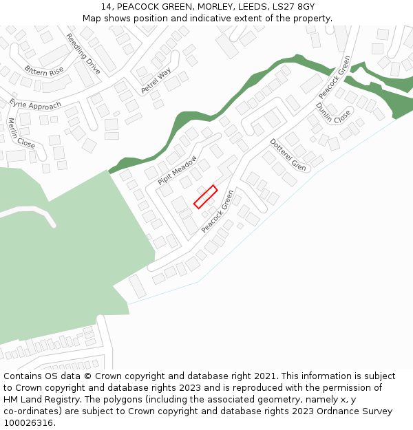 14, PEACOCK GREEN, MORLEY, LEEDS, LS27 8GY: Location map and indicative extent of plot