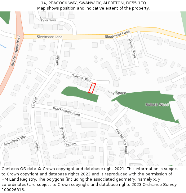 14, PEACOCK WAY, SWANWICK, ALFRETON, DE55 1EQ: Location map and indicative extent of plot