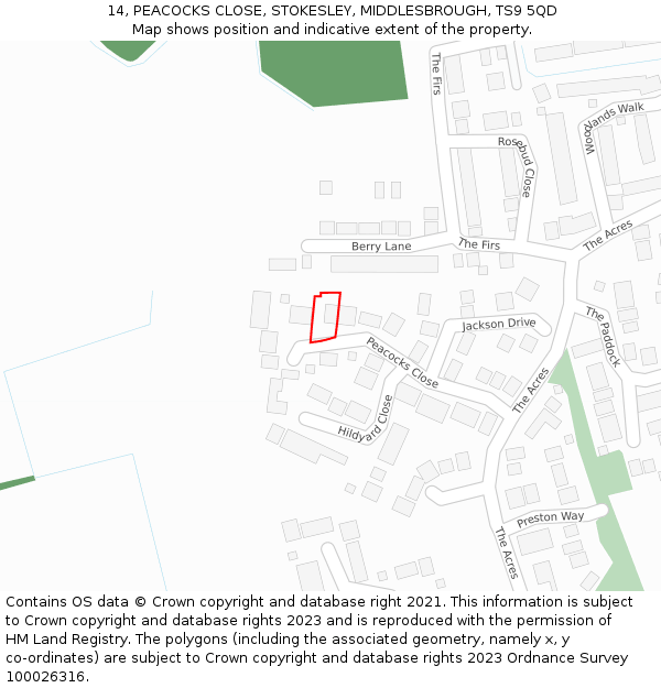 14, PEACOCKS CLOSE, STOKESLEY, MIDDLESBROUGH, TS9 5QD: Location map and indicative extent of plot