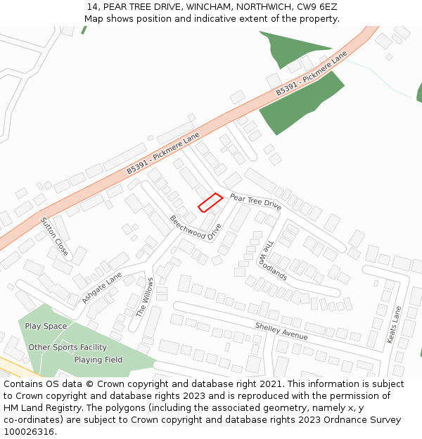 14, PEAR TREE DRIVE, WINCHAM, NORTHWICH, CW9 6EZ: Location map and indicative extent of plot