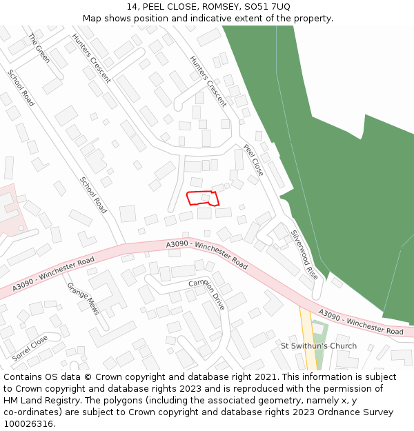 14, PEEL CLOSE, ROMSEY, SO51 7UQ: Location map and indicative extent of plot