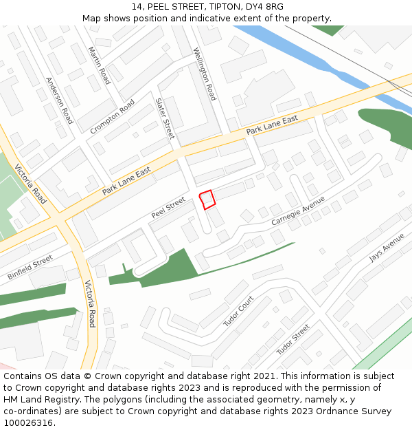 14, PEEL STREET, TIPTON, DY4 8RG: Location map and indicative extent of plot