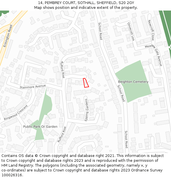 14, PEMBREY COURT, SOTHALL, SHEFFIELD, S20 2GY: Location map and indicative extent of plot