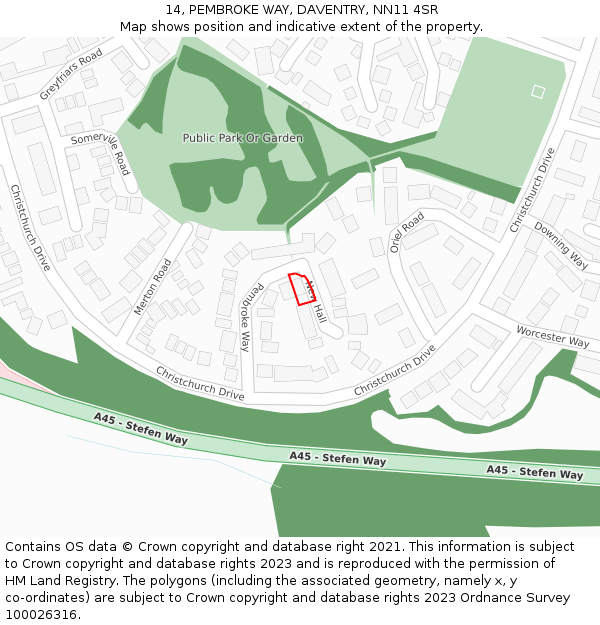 14, PEMBROKE WAY, DAVENTRY, NN11 4SR: Location map and indicative extent of plot