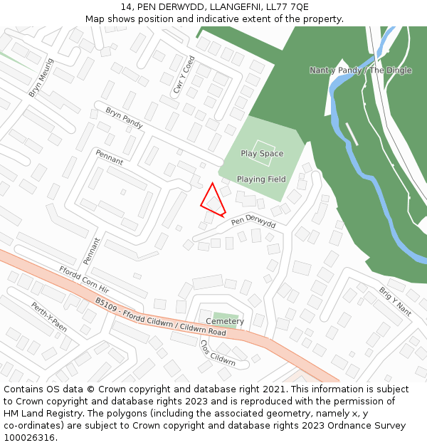 14, PEN DERWYDD, LLANGEFNI, LL77 7QE: Location map and indicative extent of plot