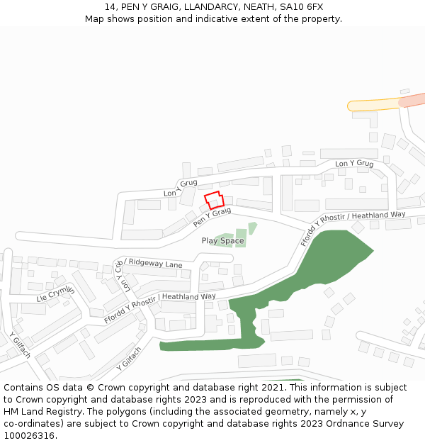 14, PEN Y GRAIG, LLANDARCY, NEATH, SA10 6FX: Location map and indicative extent of plot