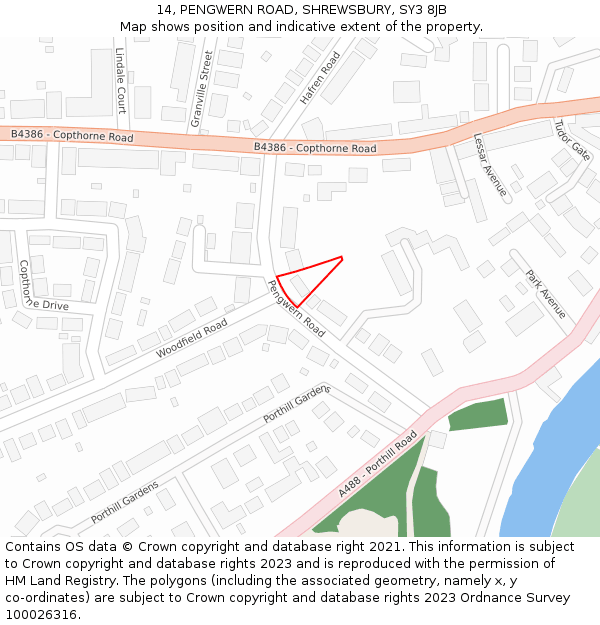 14, PENGWERN ROAD, SHREWSBURY, SY3 8JB: Location map and indicative extent of plot