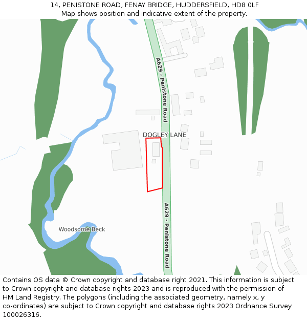 14, PENISTONE ROAD, FENAY BRIDGE, HUDDERSFIELD, HD8 0LF: Location map and indicative extent of plot