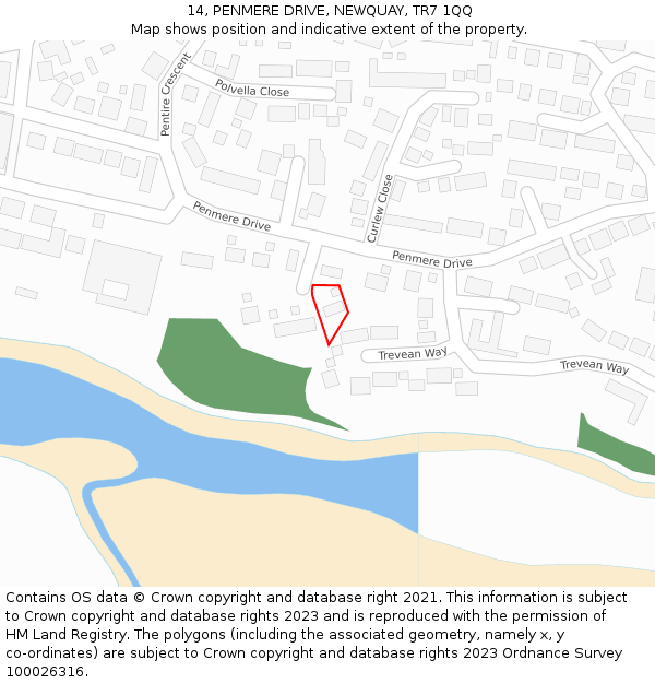 14, PENMERE DRIVE, NEWQUAY, TR7 1QQ: Location map and indicative extent of plot