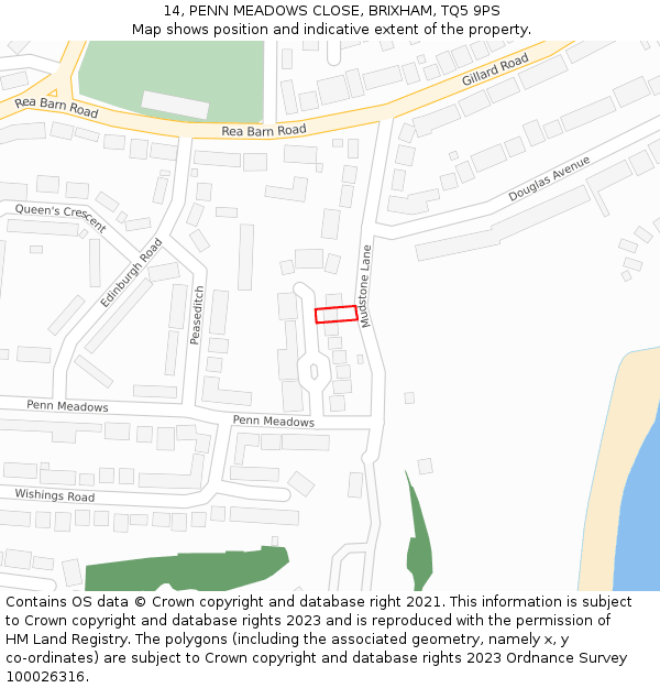 14, PENN MEADOWS CLOSE, BRIXHAM, TQ5 9PS: Location map and indicative extent of plot
