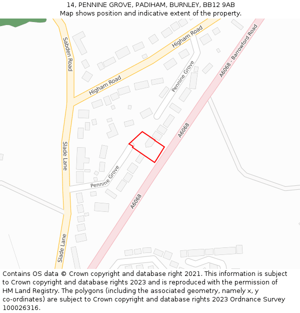 14, PENNINE GROVE, PADIHAM, BURNLEY, BB12 9AB: Location map and indicative extent of plot