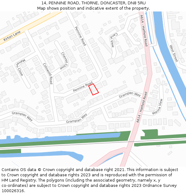 14, PENNINE ROAD, THORNE, DONCASTER, DN8 5RU: Location map and indicative extent of plot