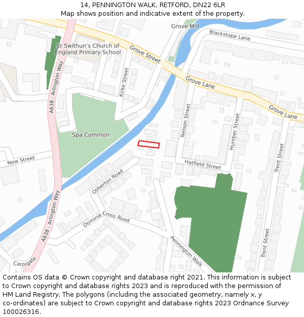 14, PENNINGTON WALK, RETFORD, DN22 6LR: Location map and indicative extent of plot