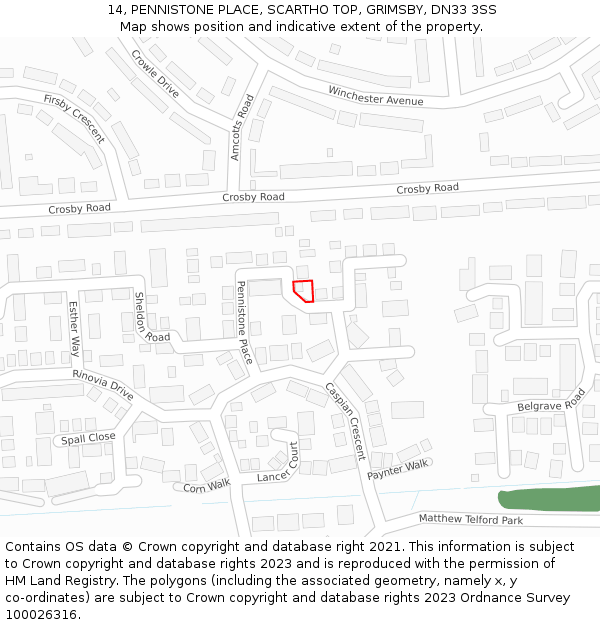 14, PENNISTONE PLACE, SCARTHO TOP, GRIMSBY, DN33 3SS: Location map and indicative extent of plot