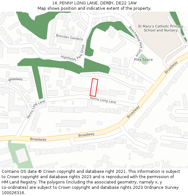 14, PENNY LONG LANE, DERBY, DE22 1AW: Location map and indicative extent of plot